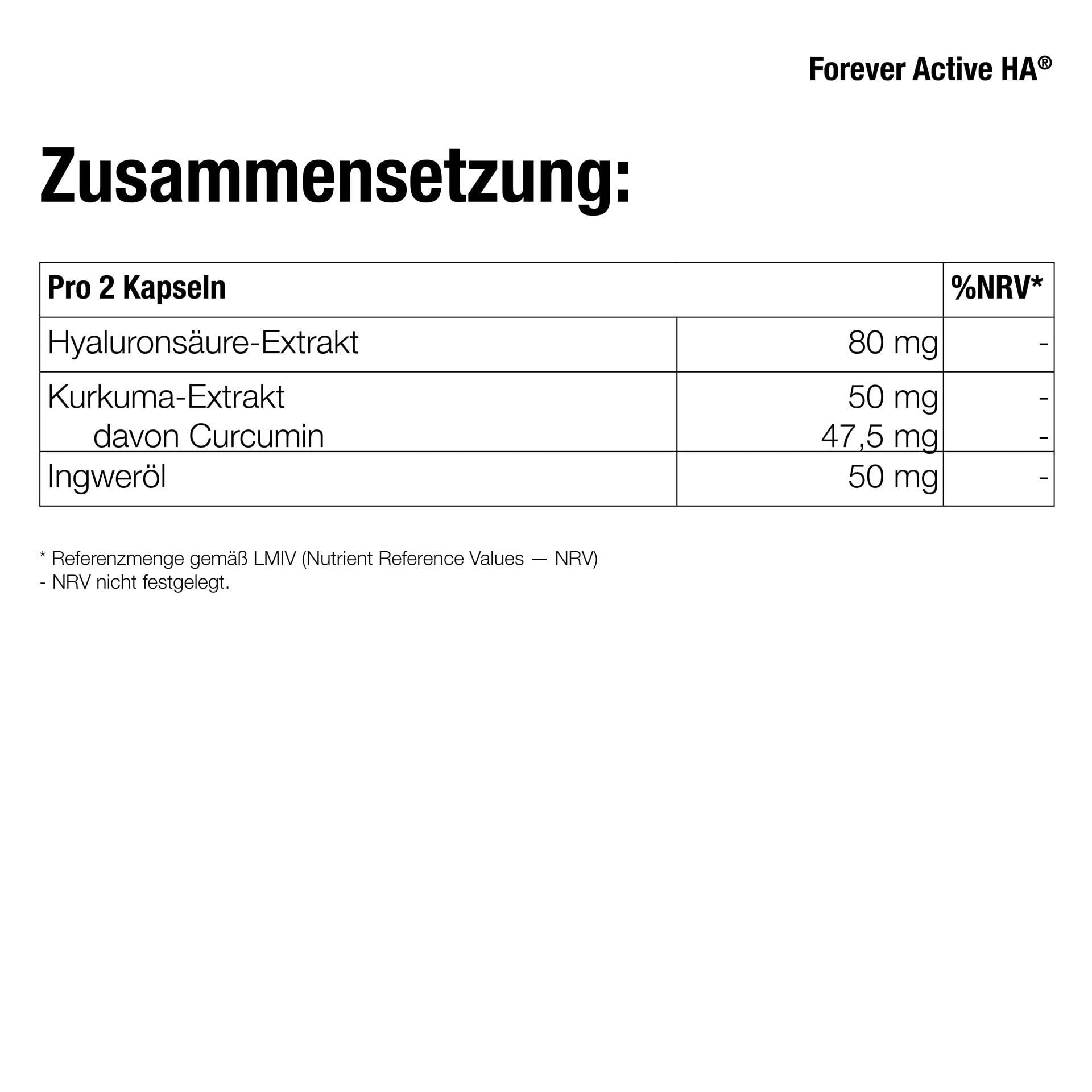 Forever Active HA, Nahrungsergänzungsmittel mit Hyaluronsäure-Extrakt, Ingwer und Kurkuma-Extrakt, 60 Softgel-Kapseln, glutenfrei