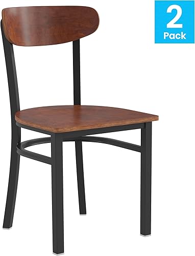 Miniatura 165 de Flash Furniture Wright - Silla de comedor de grado comercial, asiento de madera maciza con acabado de nogal y respaldo de boomerang, 500 libras de