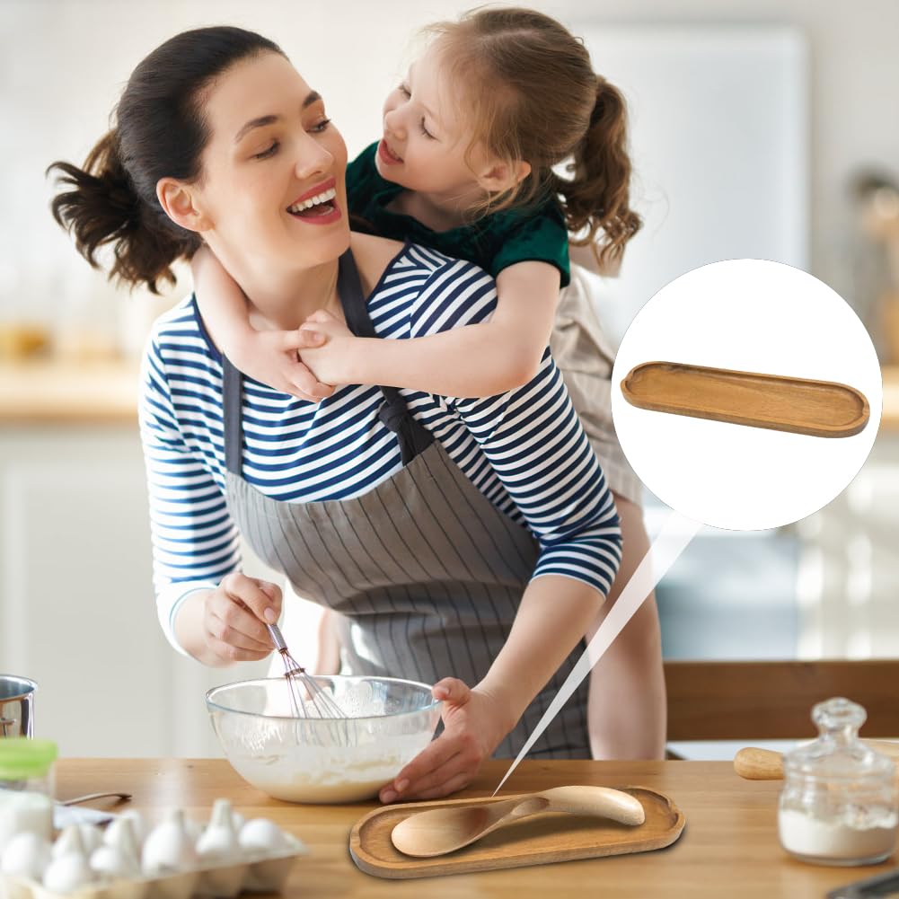 Porte-cuillère en bois pour cuisine - SwirlColor Repose cuillère longue