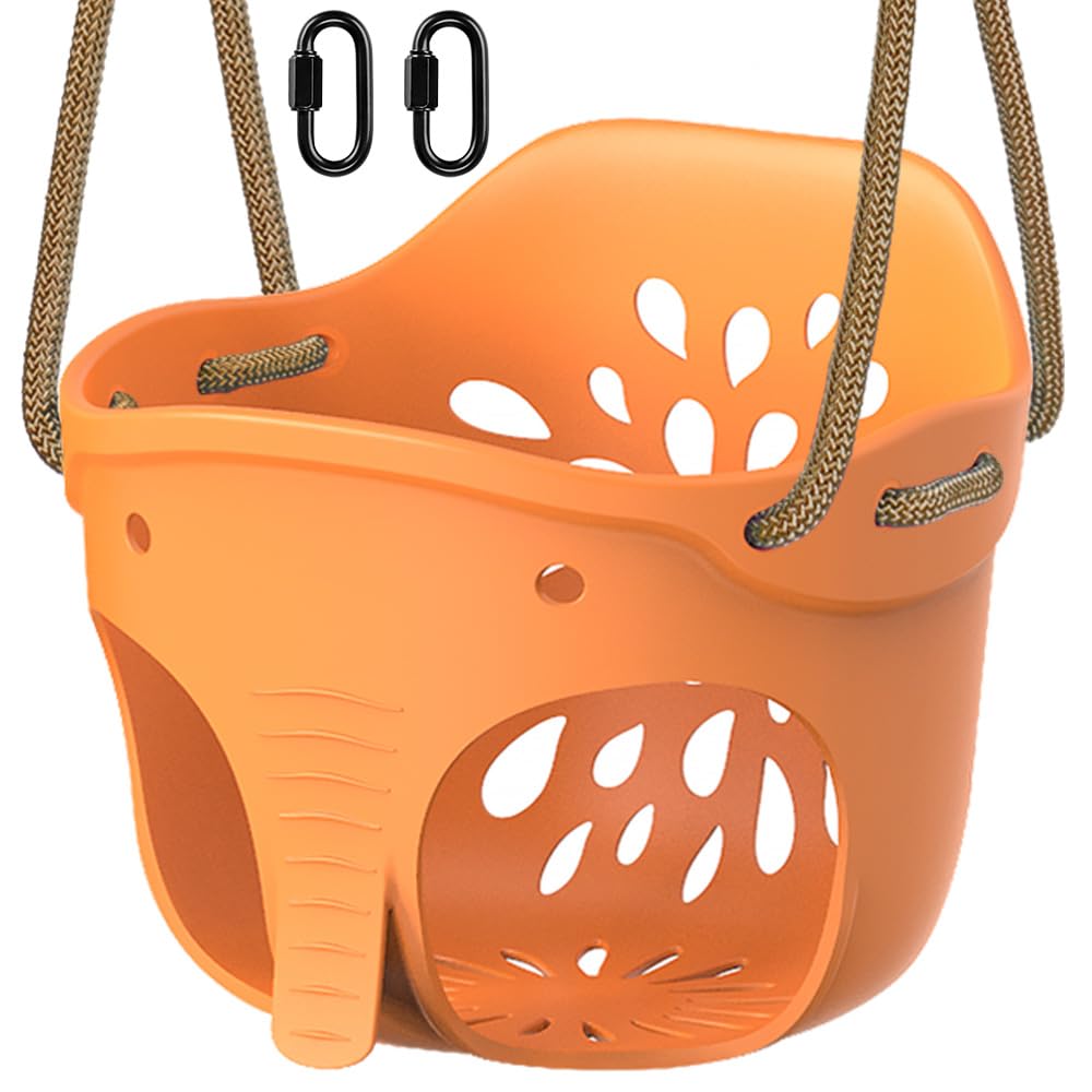 SELEWARE Yellow High Back Full Bucket Toddler Swing Seat w/Adjustable Ropes