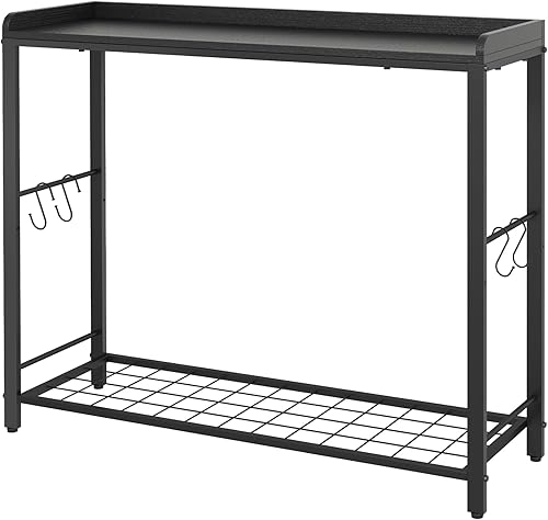 Miniatura 6 de Mesa de entrada de 39.4 pulgadas con estantes de rejilla de metal, mesas de sofá estrechas de 2 niveles y mesas de consola con deflector, mesa