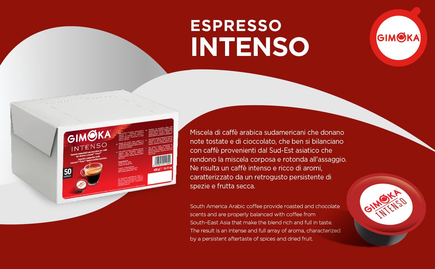 Gimoka Mezcla de Café Intenso, intensidad 12-50 Cápsulas - Compatibles con Máquinas de Café Lavazza* Firma* - Producido en Italia (Paquete de 4)