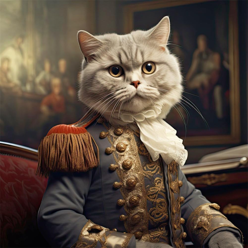 LEYIUYIU 5D Diamond Painting Kit: DIY Creative Wall Decor Craft Kit Designed for Adults and Beginners - Cat in Formal Attire - 40x50cm