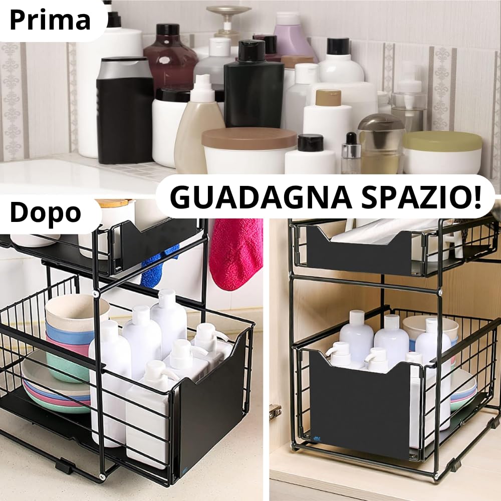 Organizer Sottolavello Estraibile In Legno 66cm – Cassetto A Coda Di Rondine Per Cucina E Bagno – Ripiano Scorrevole Facile Da Montare - 2