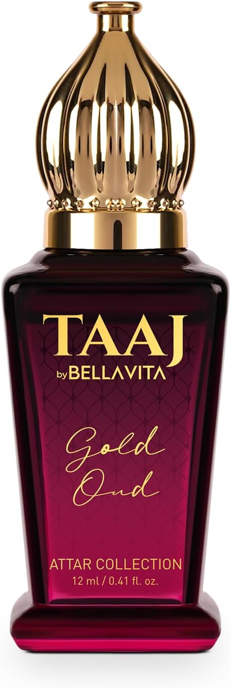 BELLAVITA TAAJ Gold Oud Unisex Long Lasting Attar for Man and Woman 12ml | Caramel, Rose, Jasmine and Orris | Non-Alcoholic Roll On | Ideal Gift for Men and Women