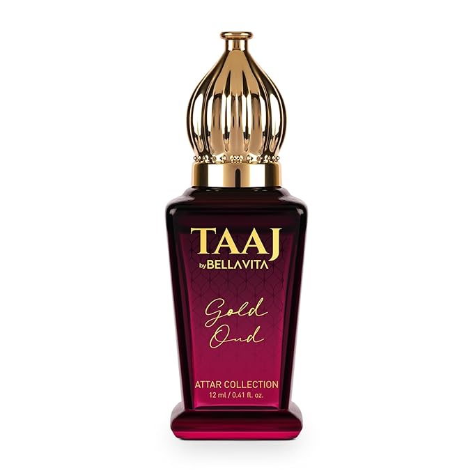 BELLAVITA TAAJ Gold Oud Unisex Long Lasting Attar for Man and Woman 12ml | Caramel, Rose, Jasmine and Orris | Non-Alcoholic Roll On | Ideal Gift for Men and Women