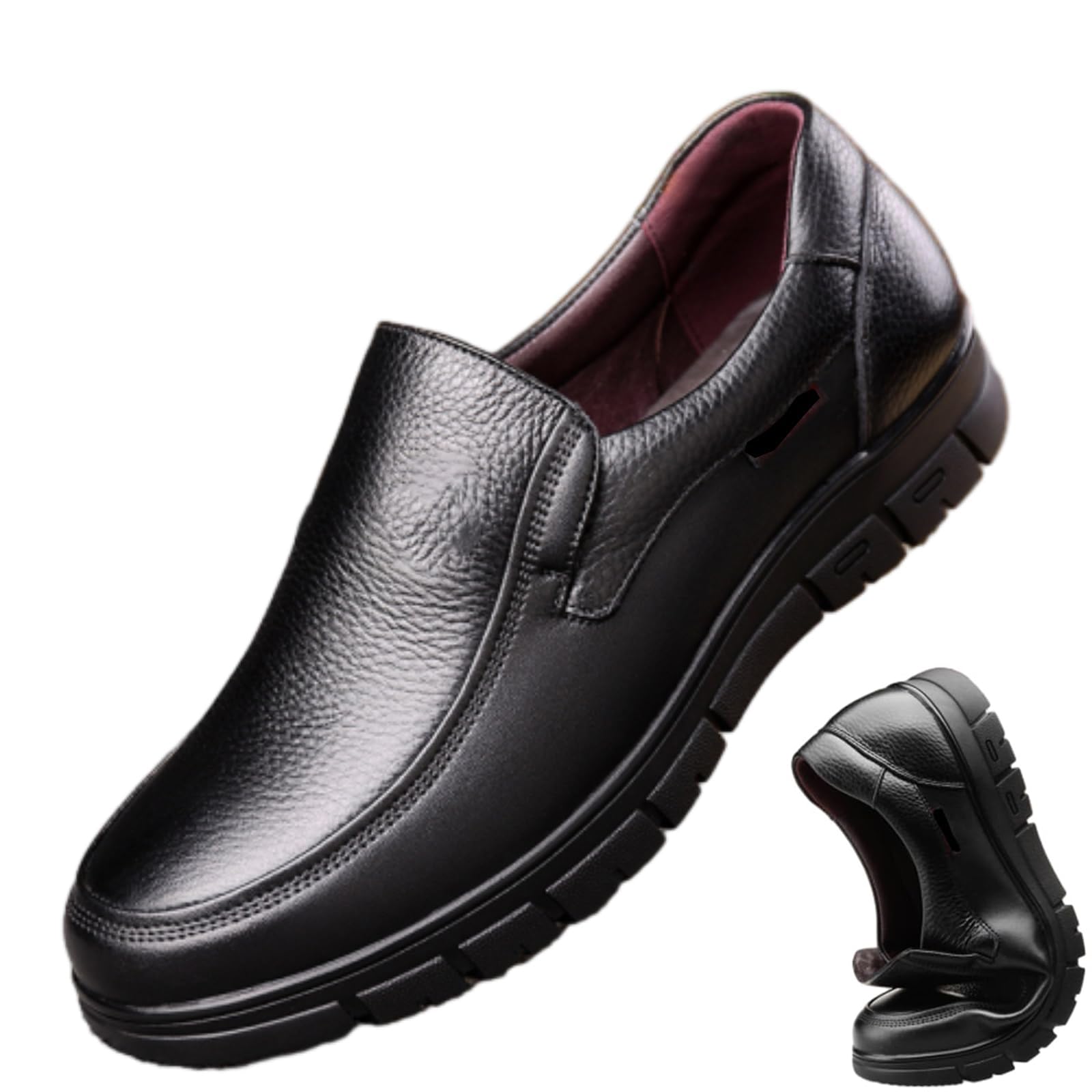 Mocasines de piel auténtica para hombre, con parte inferior suave, antideslizante, con soporte de arco, ligeros, cómodos, para caminar, para negocios, informales, zapatos de vestir ortopédicos para