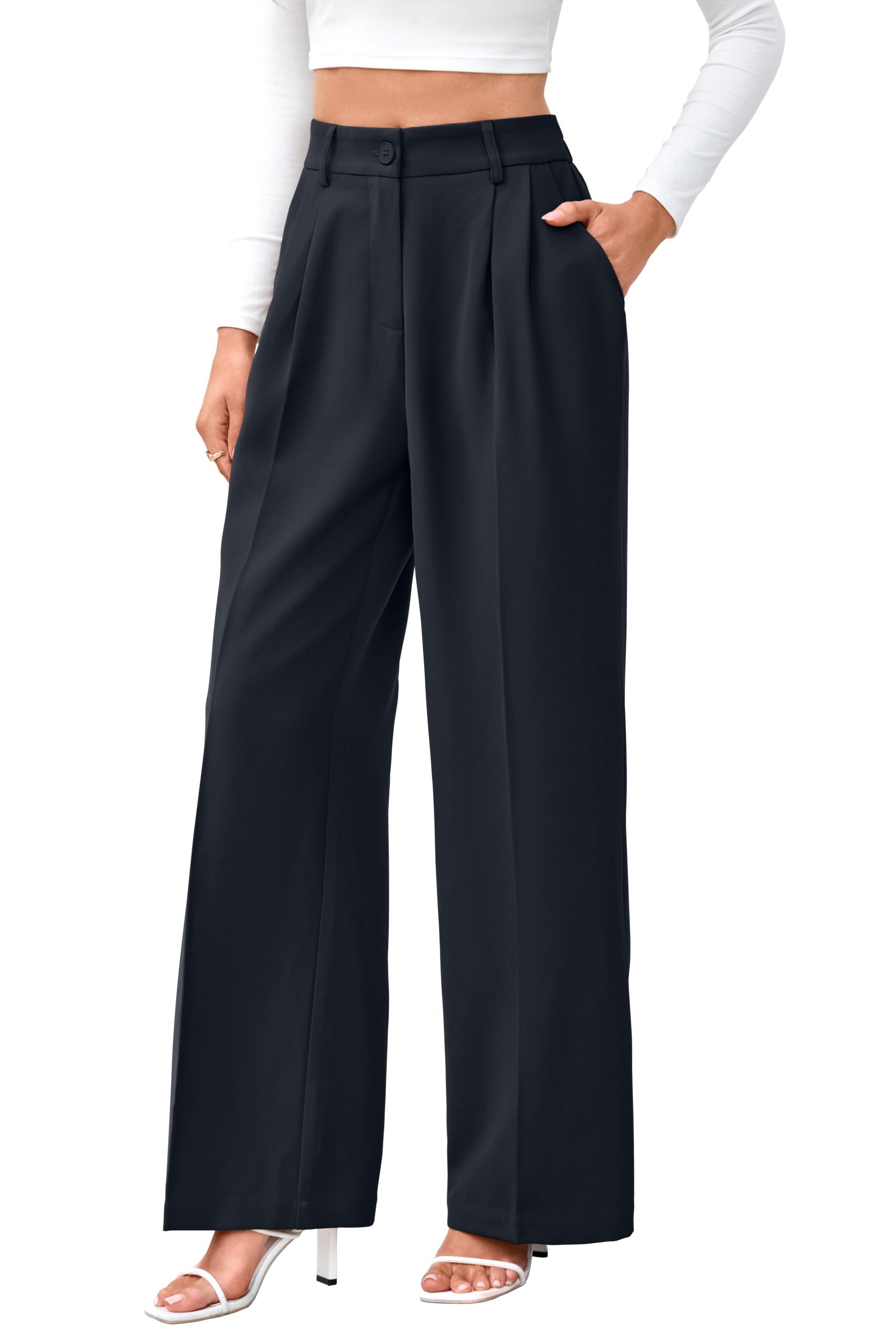 FUNYYZO Wide Leg Dress Pants for Women Work Slacks Business Casual Outfits