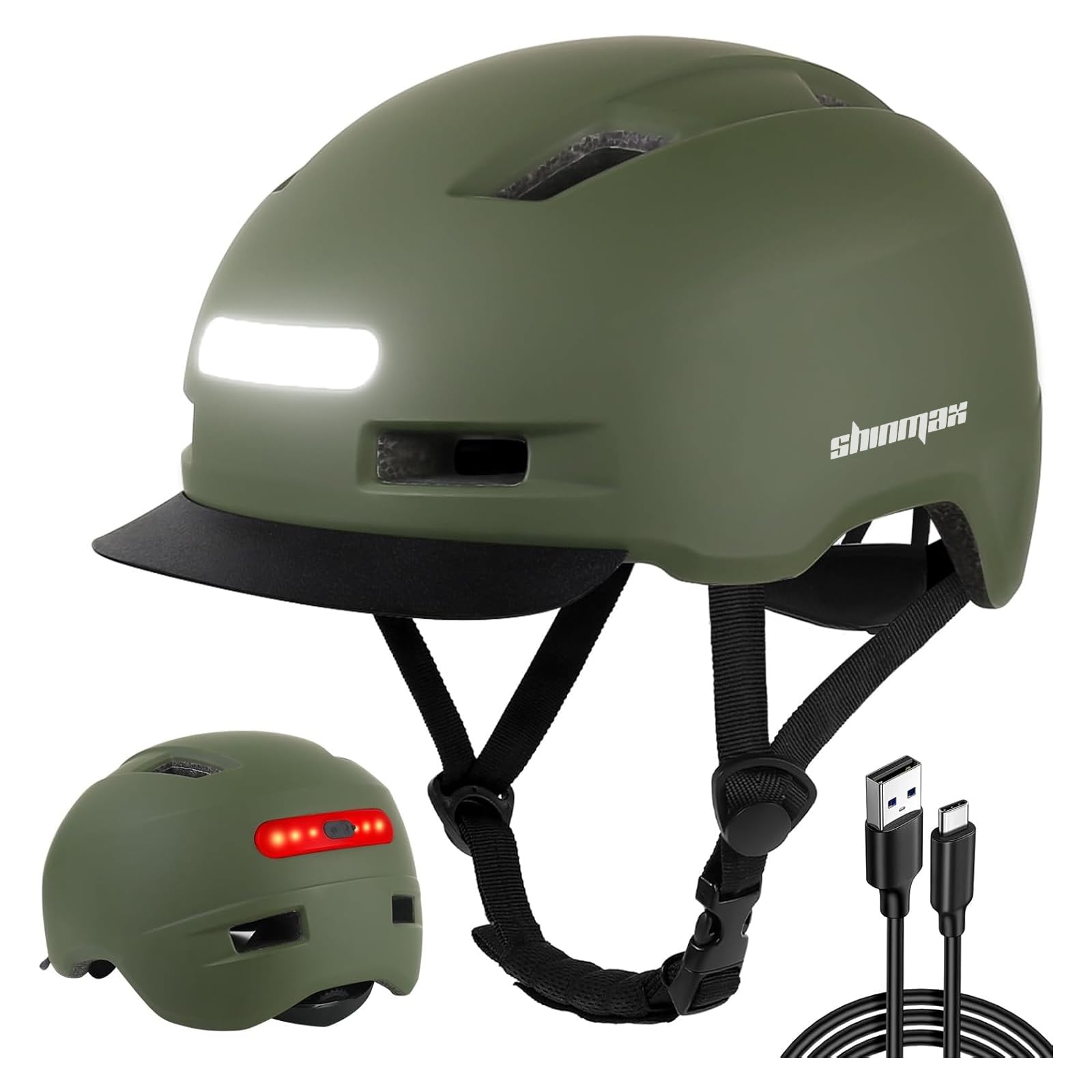 Fahrradhelm USB Beleuchtet Shinmax Fahrradhelm Mit USB Licht & Visier  5  Modi Beleuchtung, MTB Helm Fr Damen & Herren, M/L/XL
