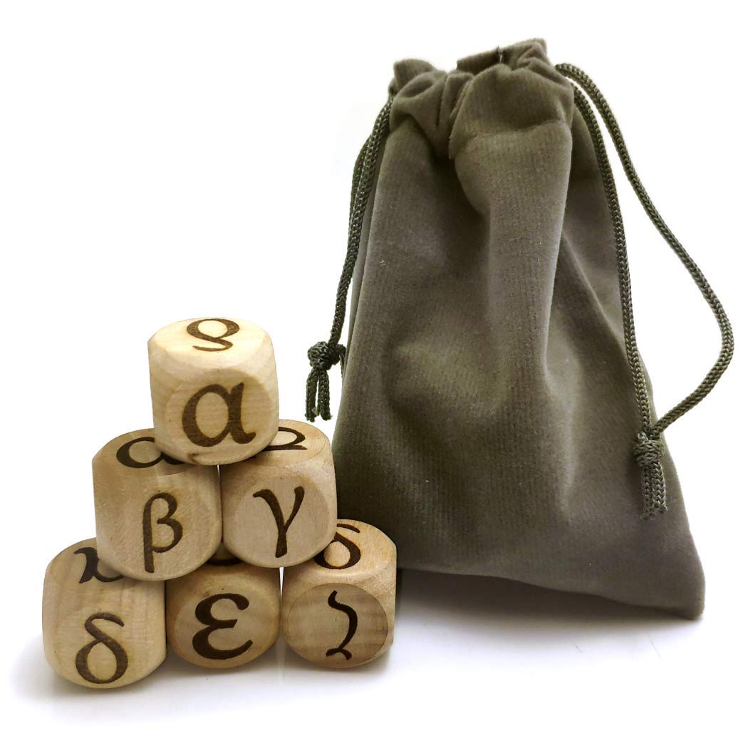 Hometu20MM Wood Dice Set Creative Design Greek Alphabet Pattern Wooden Rolling Dices Party Game Roll Decider 6 Pcs