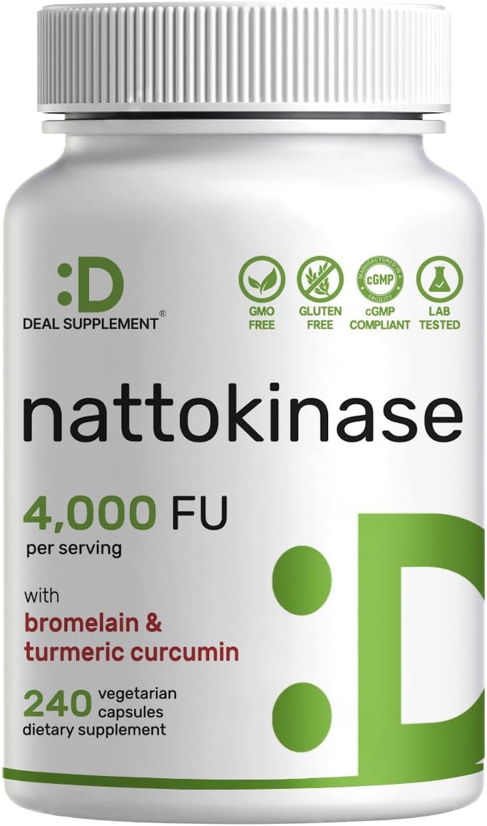 Nattokinase Supplement 4,000 FU Per Serving, 240 Veggie Capsules – Japanese Natto with Bromelain, Turmeric Curcumin & Black Pepper Complex – Digestive Enzymes & Heart Health – Non-GMO, Vegan
