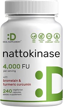 Nattokinase Supplement 4,000 FU Per Serving, 240 Veggie Capsules Japanese Natto with Bromelain, Turmeric Curcumin & Black Pepper Complex Digestive Enzymes & Heart Health Non-GMO, Vegan