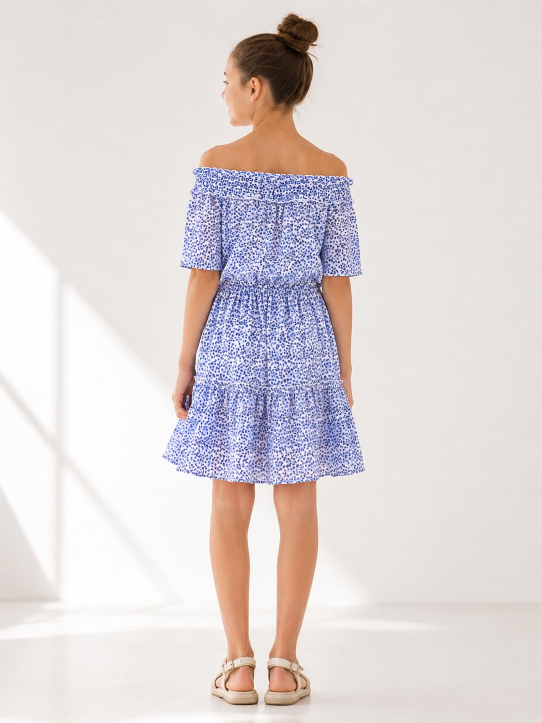 Mayoral Vestito Bambina Elegante Estivo Floreale Blu 10-16 Anni – Abito Ragazza Casual Chic Fashion Premium off Shoulder