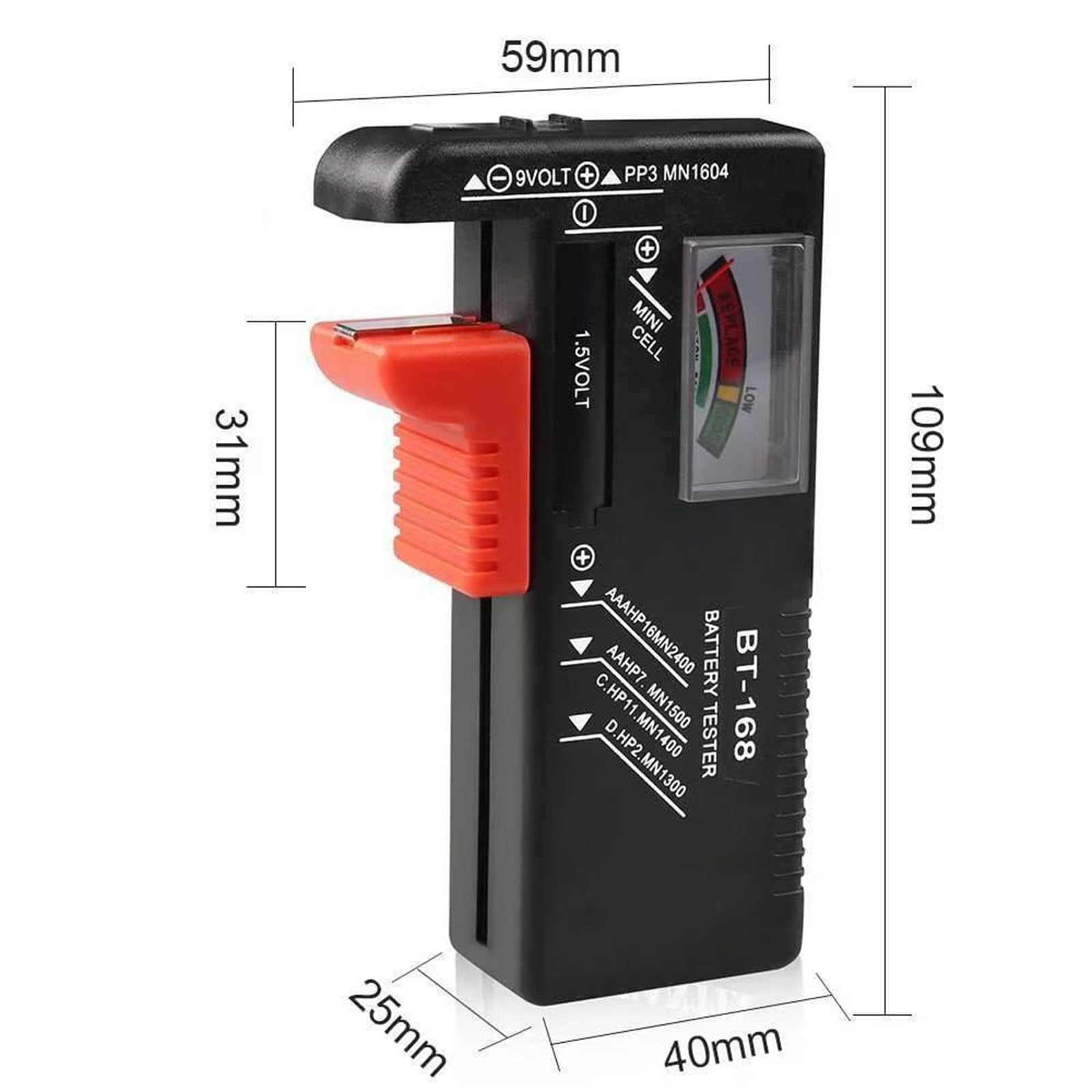 電池チェッカー バッテリーテスター 単1 単2 単3 単4 単5 9V型アルカリ乾電池に対応 1.5V/3V/9Vバッテリー測定 電源不要 乾電池残量測定 - 2