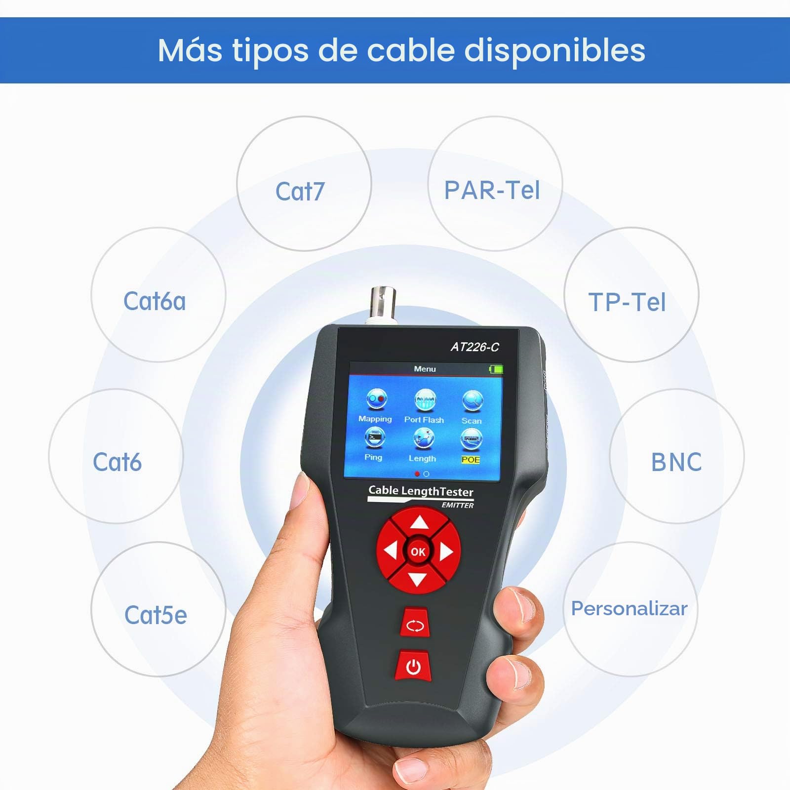 Probador de Cables de Red Multifunción PoE AT226-C, 8 Identificador