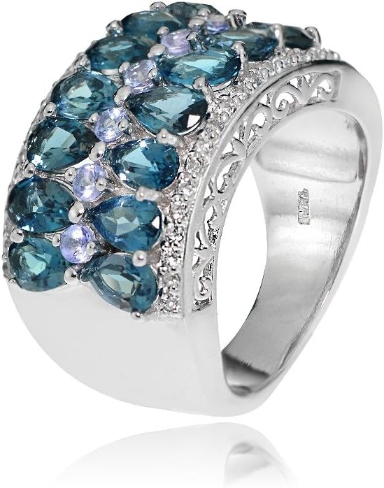 Ice Gems Sterling Silver Genuine Tanzanite, London Blue and White Topaz 2-Row Ring - Image 2