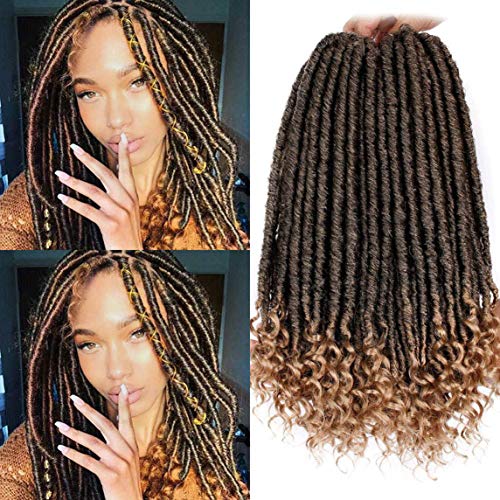 6Packs Dreadlocks Braiding Hair Goddess Locs Crochet Hair Braids Prelooped Straight Faux locs with Curly Ends Soft Kanekalon Synthetic Hair Extensions (1B-27)