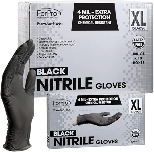 Miniatura 7 de ForPro - Guantes desechables de nitrilo, resistentes a productos químicos, sin polvo, sin látex, no estériles, seguros para alimentos, 4 mil, negro,