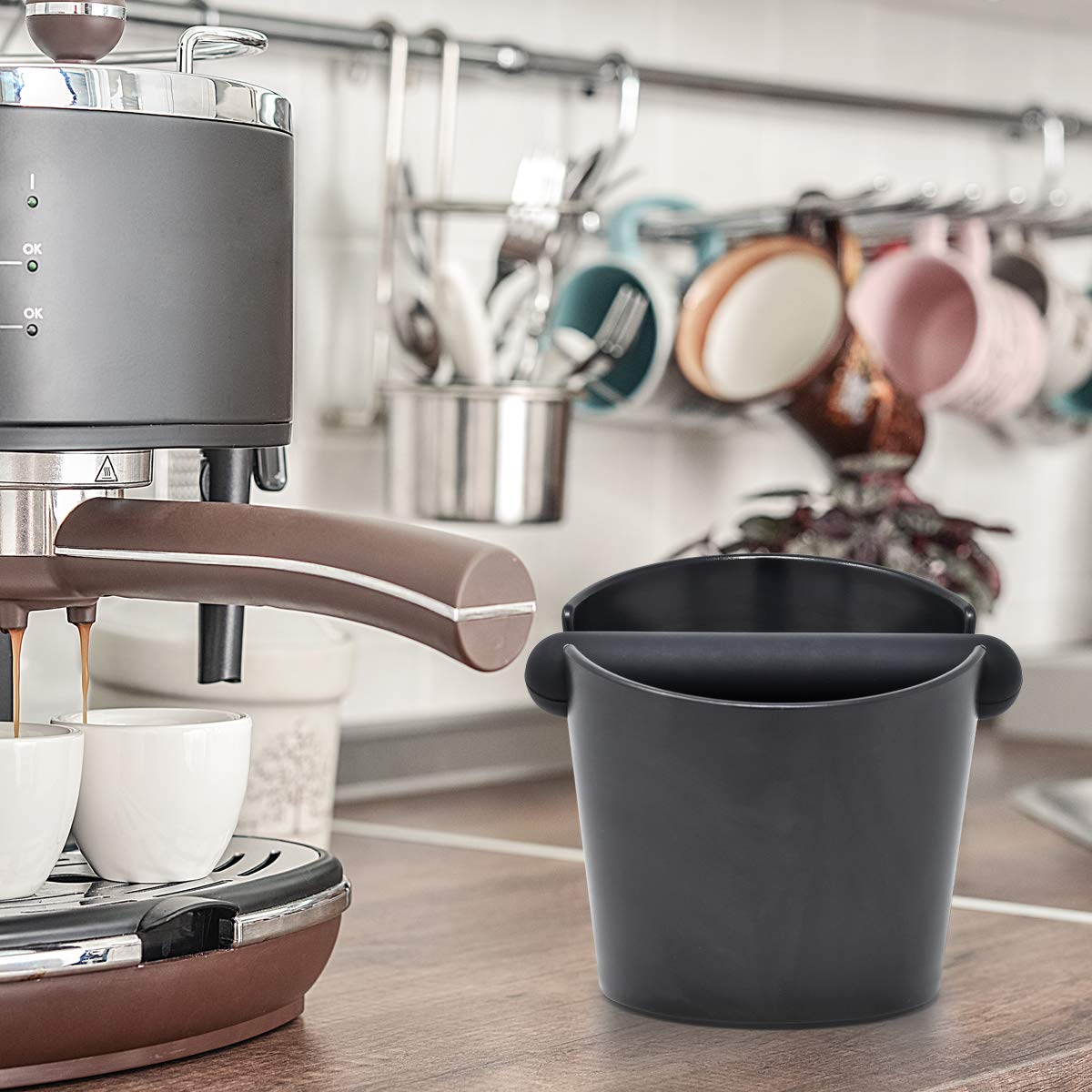 Joeji's Kitchen Pojemnik na kawę Marc a Cafe - Praktyczny i skuteczny - Espresso Coffee Knock Box - Akcesoria Barista - Wysokiej jakości mielone pudełko na kawę - Antypoślizgowy spód