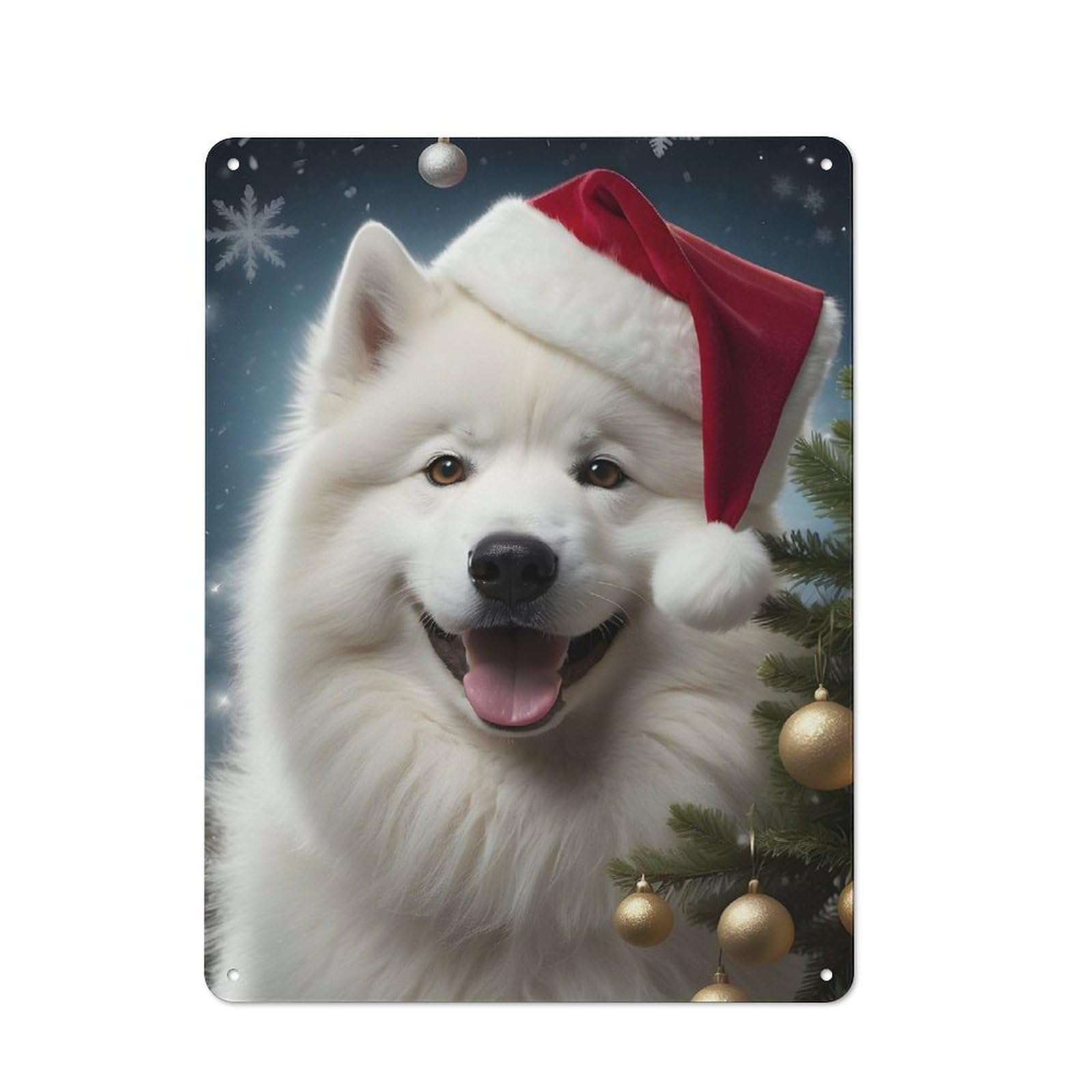 Junmoney Dog Samoyed Santa Hat Metal Sign 40X30cm With For Hallway Wall, Rustic Decor, For Furnishing A New Hallway With Rustic Decor