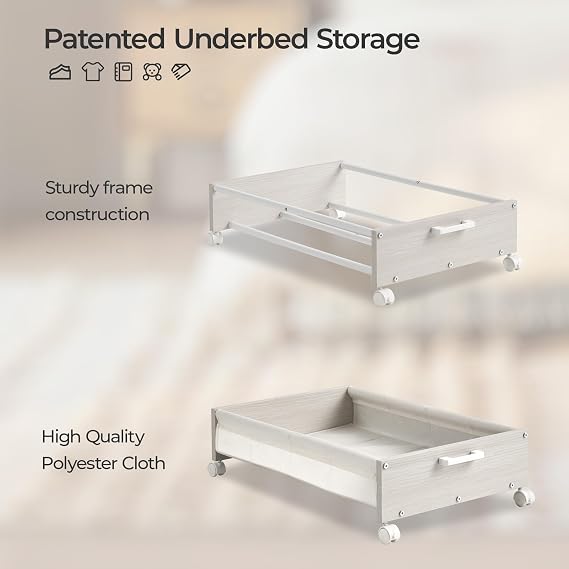 FOUCSSOMEI Under Bed Storage with Wheels, Wooden Under Bed Drawers On Wheels, Rolling Under Bed Shoe Storage, Space Saving,White