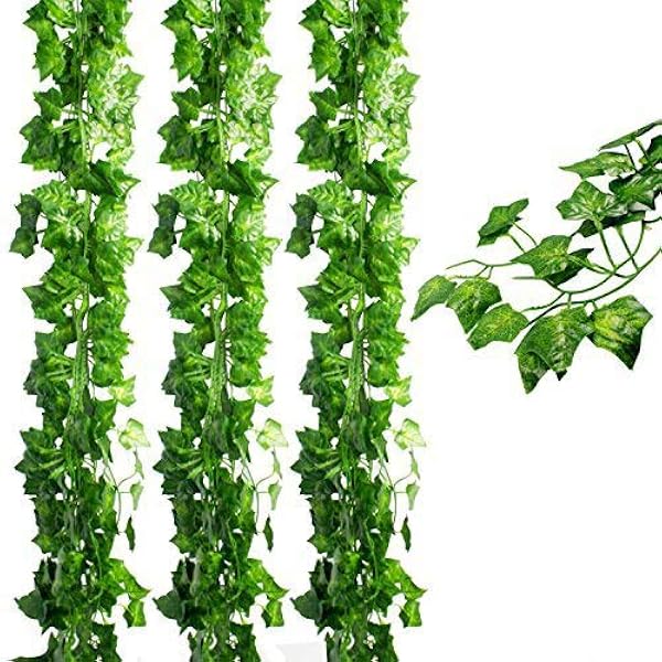 JPSOR 24 Artificial Green Artificial Plants Ivy Artificial Flowers Wall Hanging Home Decor Wedding Green Wall Decor Plant Decoration