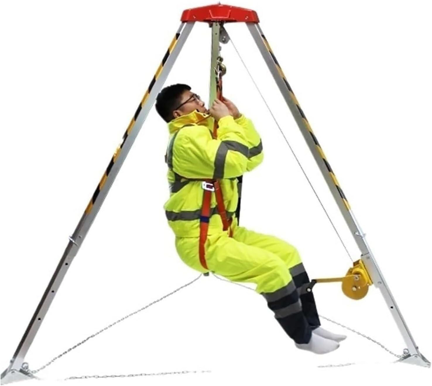 Fall Arrest Kits, Confined Space Tripod Kit 7 FT Legs, 1200/1800 / 2600 Lbs Firefighting Rescue Tripod for Pipelines Tunnels Sewer, 98 ' Cable Lift System with 33 ' Fall Protecti