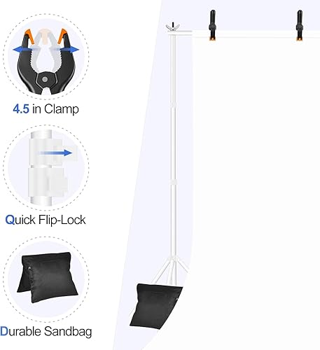 Miniatura 5 de EMART Soporte de fondo ajustable de 10 x 7 pies (ancho x alto) para estudio fotográfico con 2 barras transversales, 8 abrazaderas de telón de fondo,