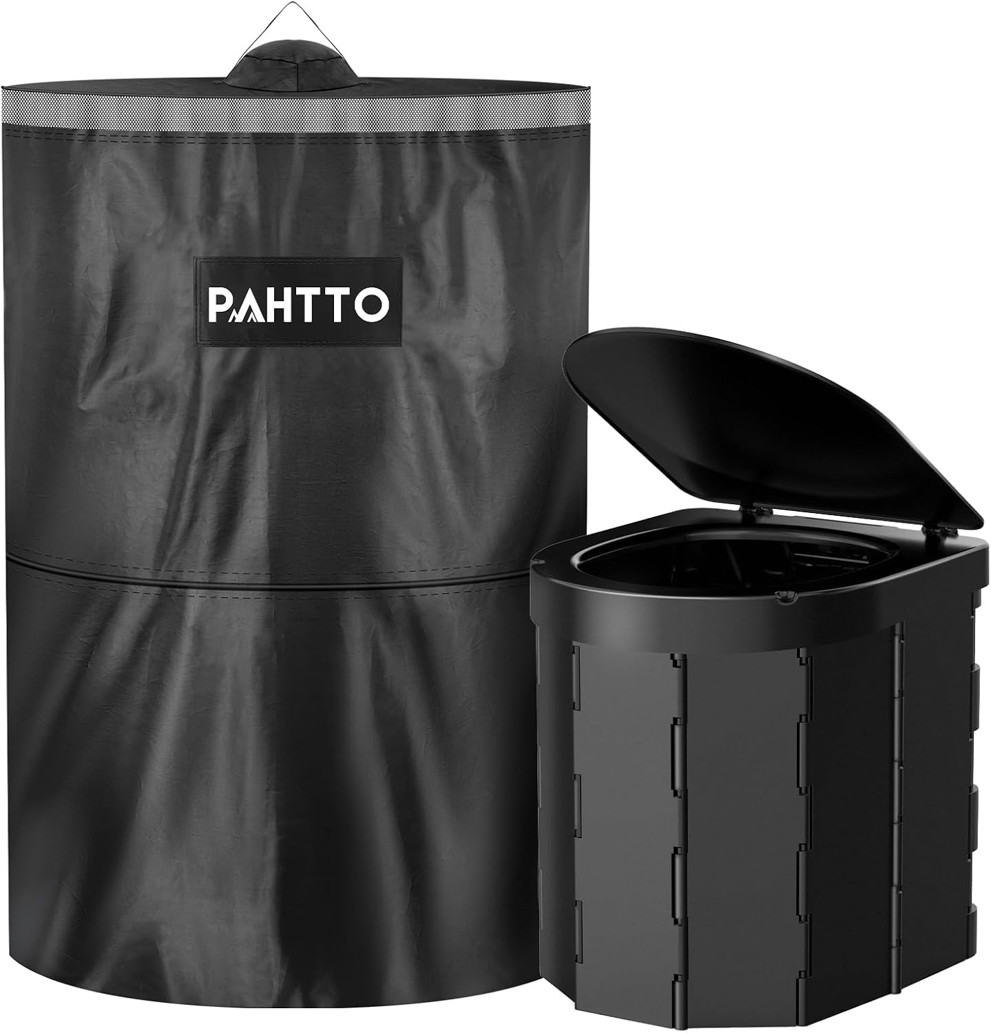 Portable Camping Toilet with Privacy Popup Tent, Porta Potty for Adults with 2-in-1 Phone Shelf &Toilet Paper Holder, Multifunctional for Car, Camping, Hiking, RV Travel, Road Trip, Outdoor Activities