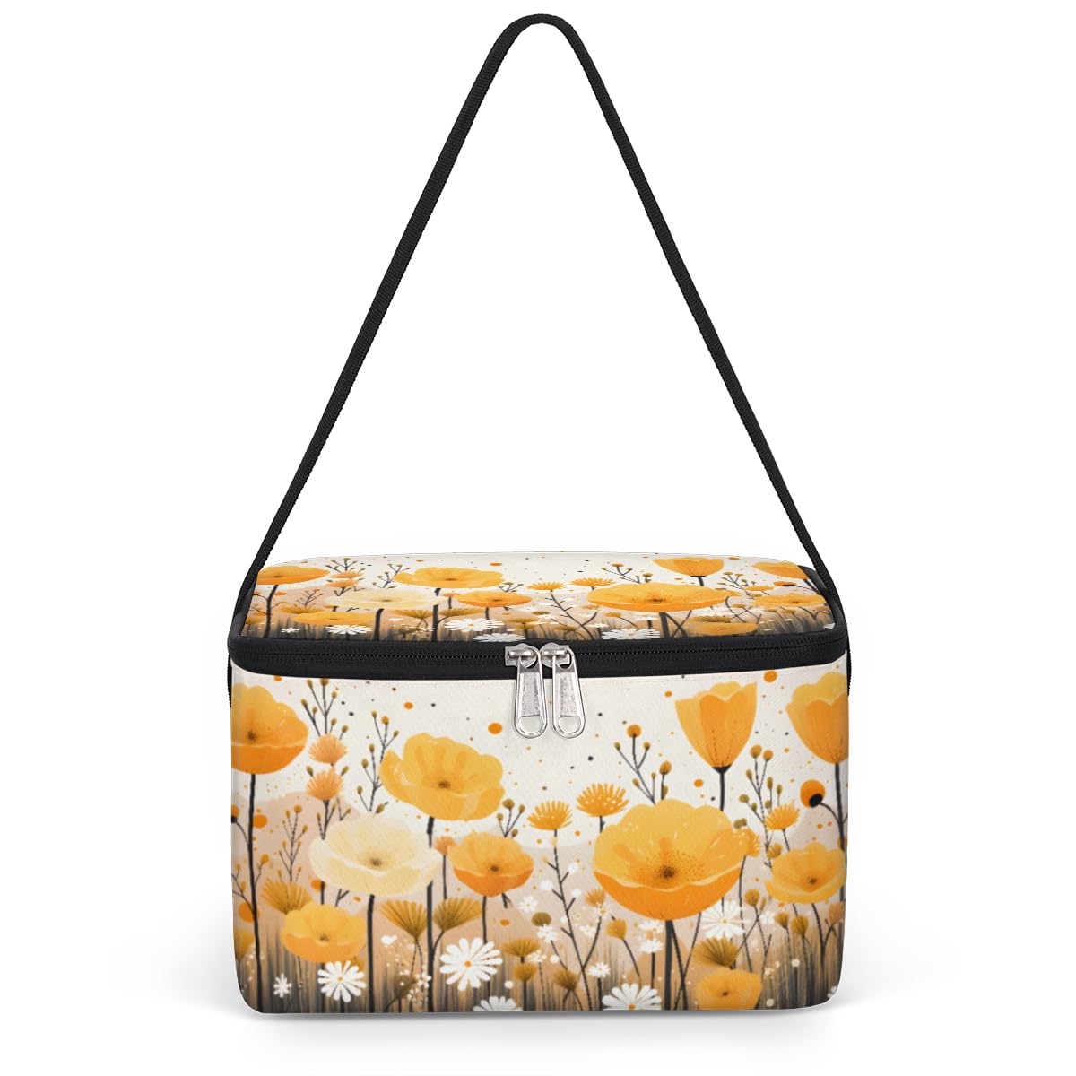 GzLeyigou Floral Yellow Lunch Bags for Women Men 9 Cans, Hot & Cold Food Delivery Bag Insulated Grocery Bag Insulated Lunch Box Flowers Cooler Bag for Office Work Picnic Beach