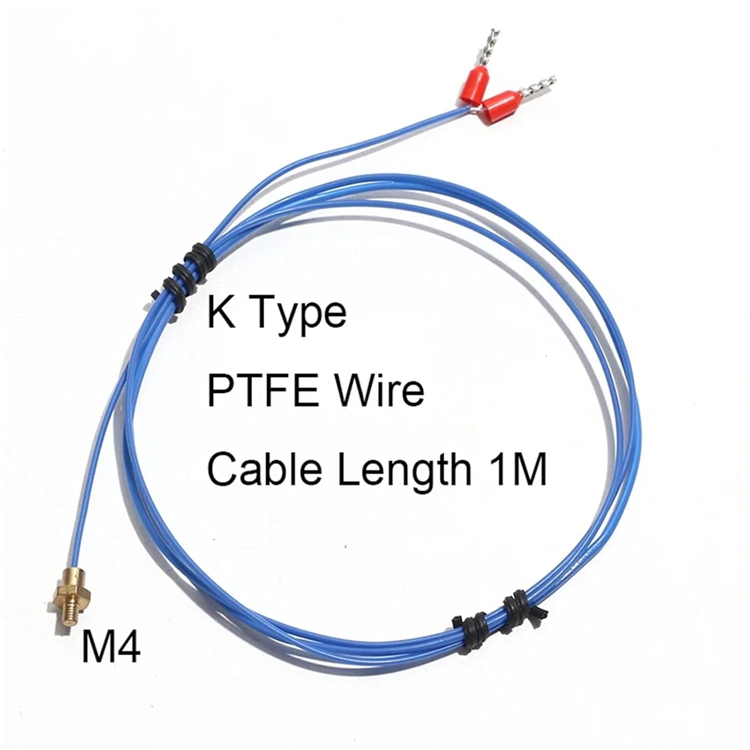 K/PT100 Type M3 M4 Copper Screw Thermocouple Temperature Sensor with 0.5M-5M PTFE Cable 200℃ 1Pcs(K PTFE M4 1m)