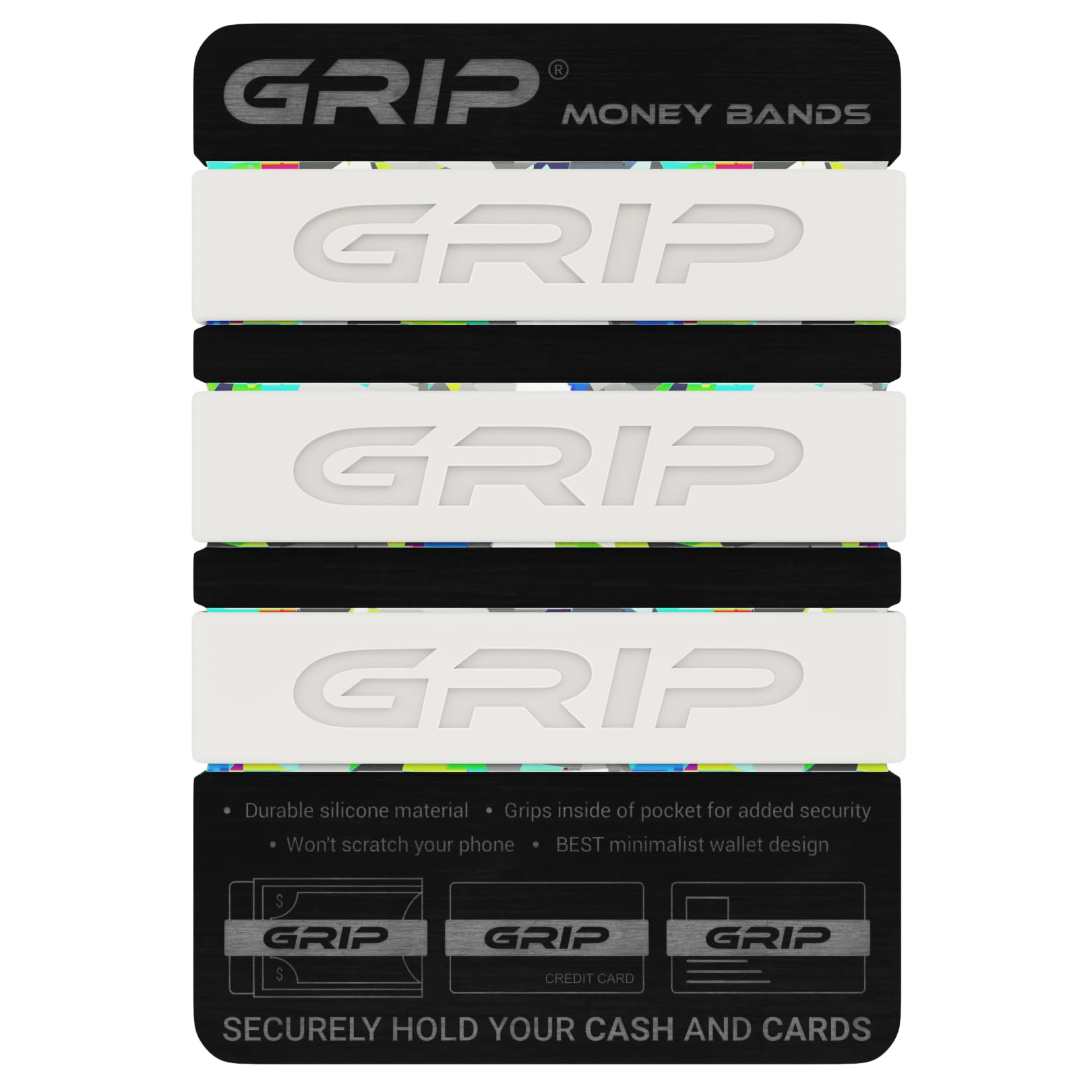 Grip Money Bands (Pack of 3) - GLOW IN THE DARK - Premium Silicone Band for Cash &amp; Cards - Slim &amp; Durable Design