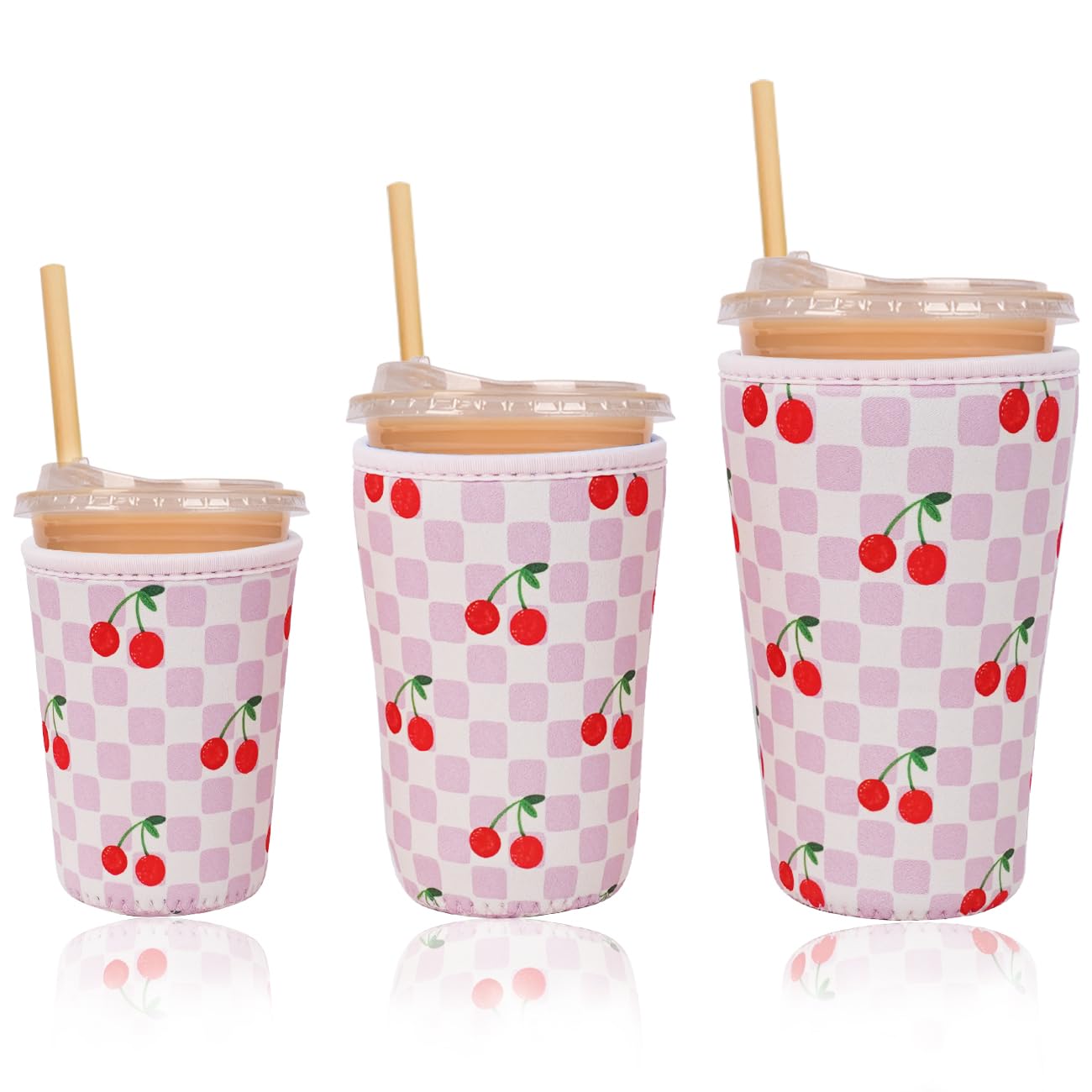 Reusable Insulated Neoprene Iced Coffee Cup Sleeve, Durable Drink Sleeve for Cold Beverages, Beverage Holder for Iced Coffee (Cherry Blush)