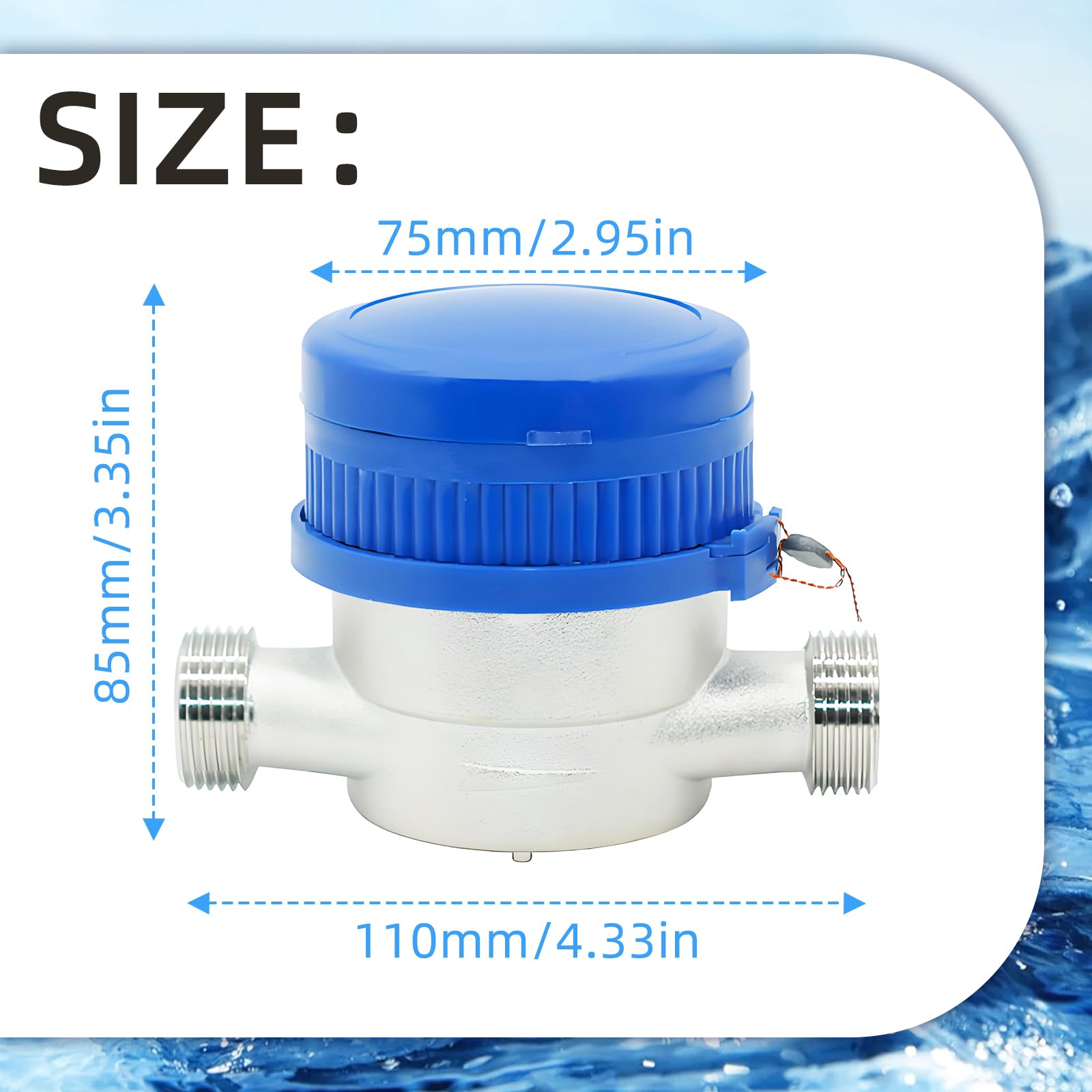 Medidor de Agua para jardín de 1/2 Pulgada, 15 mm, medidor de Agua fría calibrado con Cubierta Protectora y Accesorios, para Uso doméstico y en jardín con Puntero y Pantalla Digital