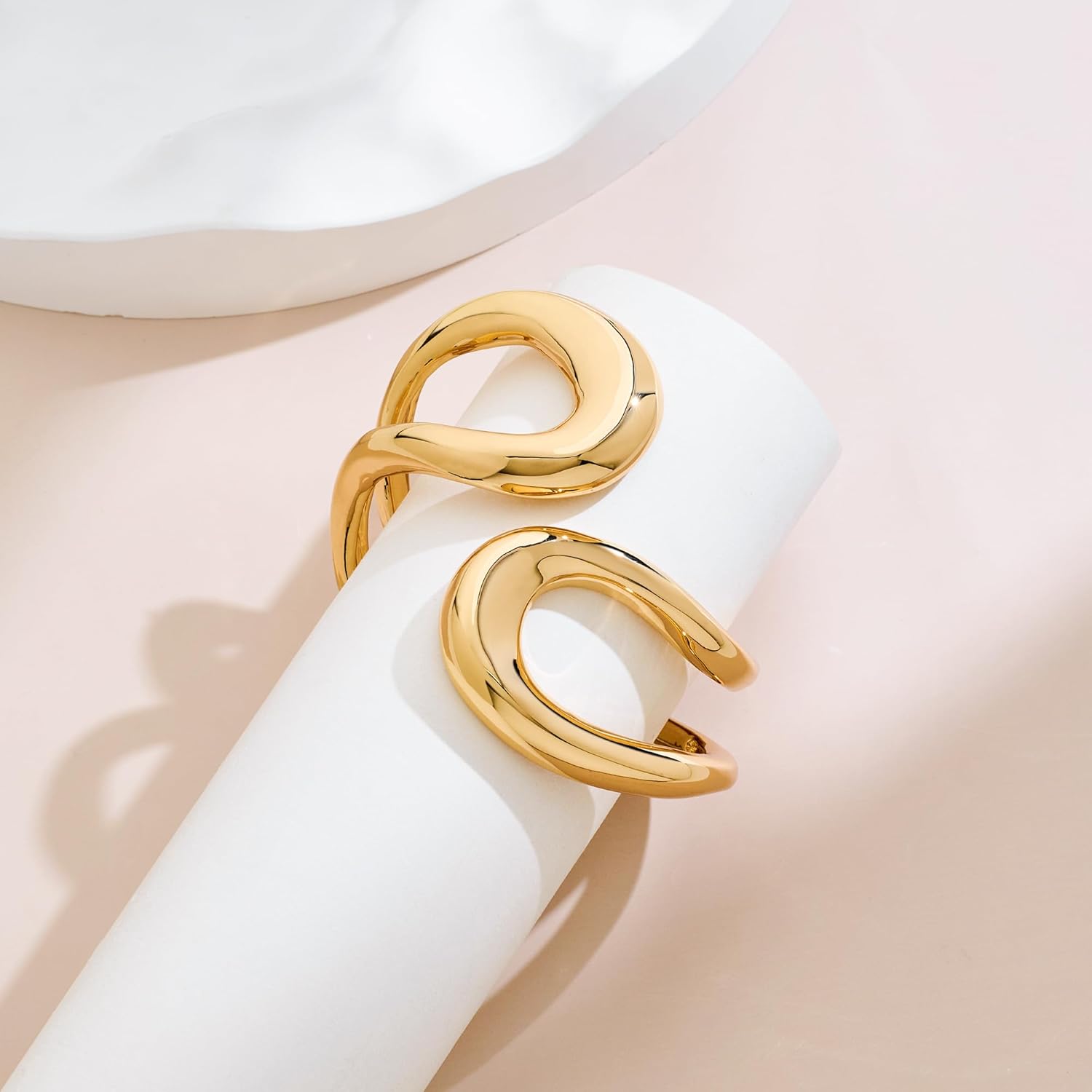 Gold Silver Chunky Cuff Bracelet for Women Double Layer Teardrop Bangle Heavy Gold Silver Statement Bracelet Jewelry - Image 5