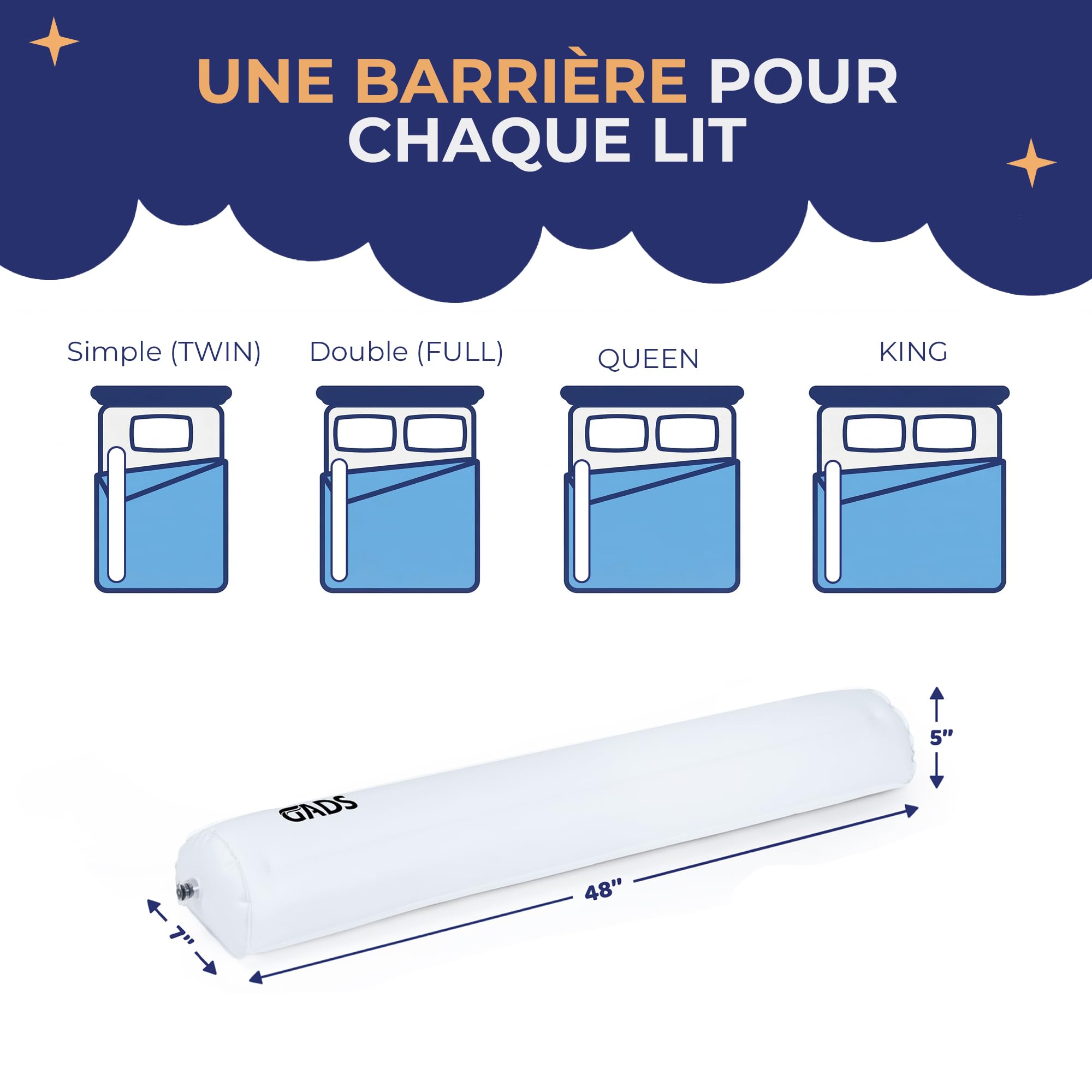 1-Pack de Barrières de Lit Gonflables pour Enfants en Bas Age - Barrières de Voyage Sécurisées - Barrière de Lit pour Enfants - Barrières Gonflables pour Lits Simples, Doubles, Queen et King Size