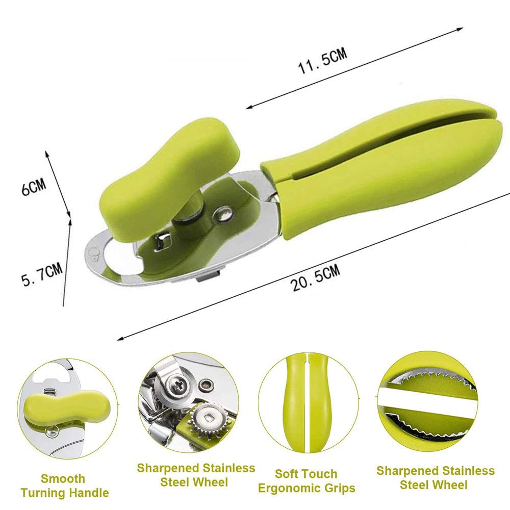 Can Opener Bottle Opener,4 in 1 Multifunctional Manual Can Opener for Kitchen & Restaurant,Green