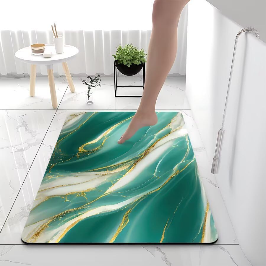 Tapis de bain en pierre de diatomite haut de gamme vert et or