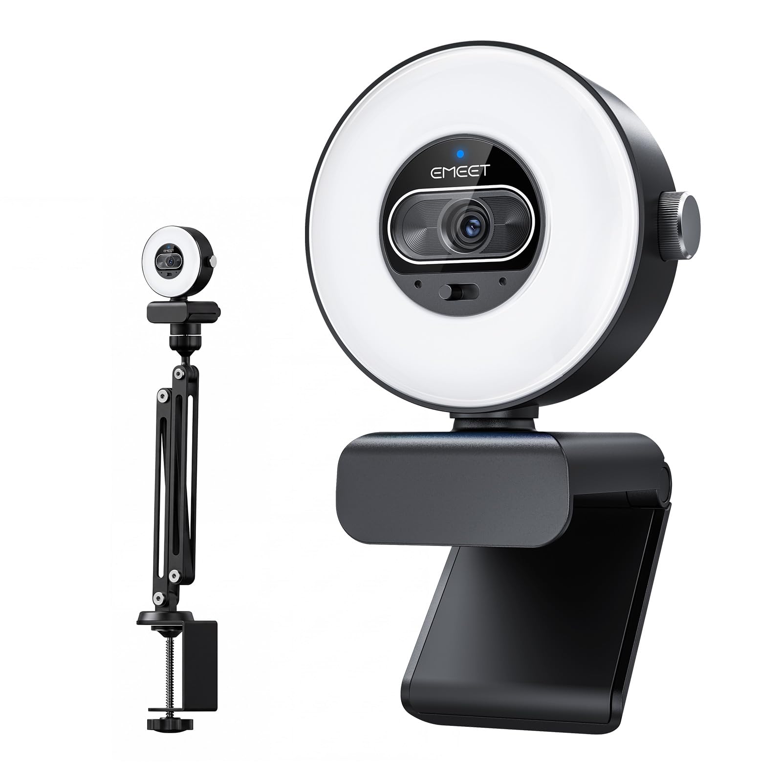 EMEET S600L 4K Webcam with Adjustable Desktop Overhead Stand, 4 Lighting Modes, Rainbow Effect, 1/2" Sensor, 0.2S PDAF, 2 Mics, Dial Control, 4K Webcam with Tripod for OBS/Twitch/YouTube/Zoom/PC/Mac
