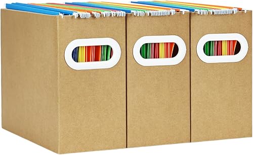 Vista 20 de Organizador de carpetas de archivos colgantes de cartón, caja de archivos plegable para tamaño carta, almacenamiento portátil de archivos