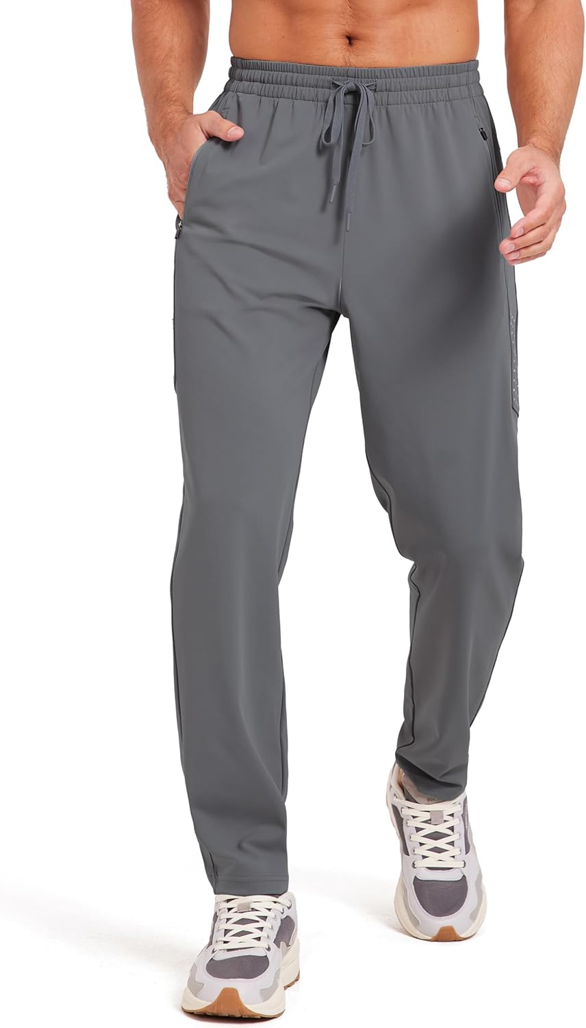 Men's Athletic Joggers Pants Stretch Tapered Casual Track Pants Elastic Waist Workout Jogging Sweatpants Zip Pockets - Image 2