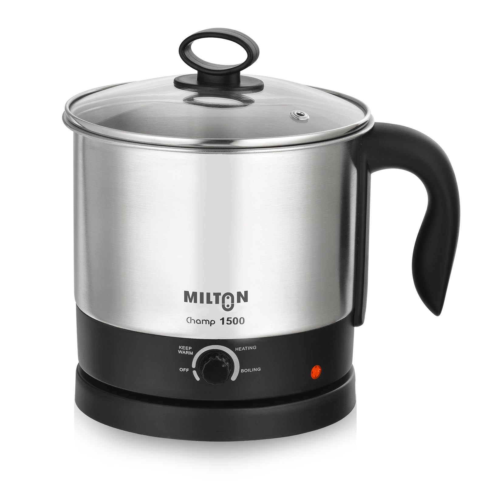 Milton Champ 1500 Electric Multi Cooker with Steamer | Multipurpose Electric Kettle & Cooker for Hostel, Home & Travel | 1.5 Litre, 600W | For Rice, Egg, Tea, Coffee, Noodles, Soup Maker, Vegetable Boiling | Stainless Steel Body | 3 Boiling Modes | 1 Year Warranty