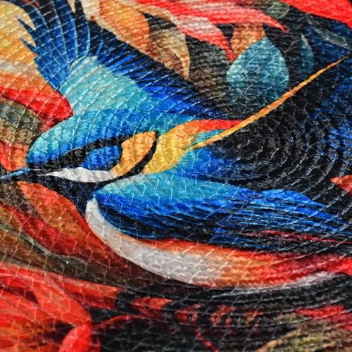Image of LaVichitra Cotton Table Placemat | Dining Table Mat | Bed Side Table Mat | Cotton Round Shape Placemats | Washable PlaceMat for Shelves & Plant Pots - Pack of 2, Blue Bird