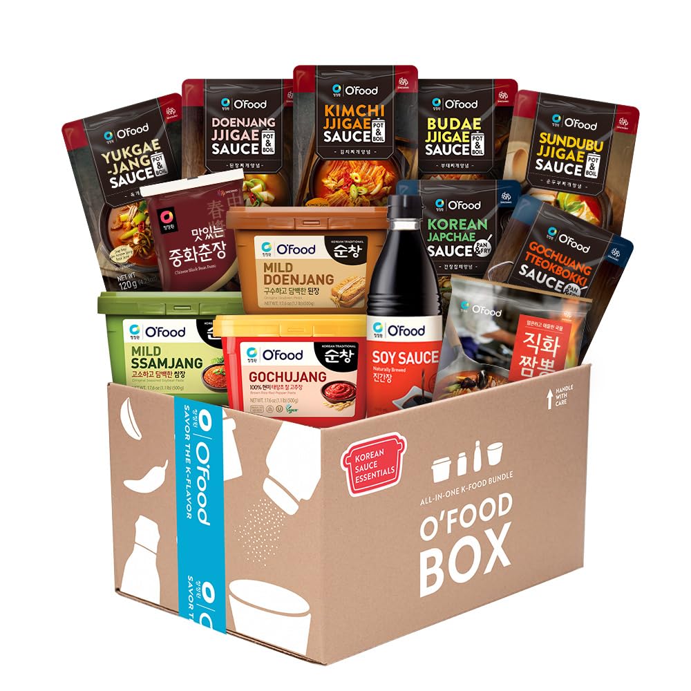 O'Food Box Korean Sauce Essentials Bundle, All In One Ingredients Value Pack, Assorted Food Variety Box, Asian Care Package Housewarming Gift Set for College Students New Families Home Chef Cooking