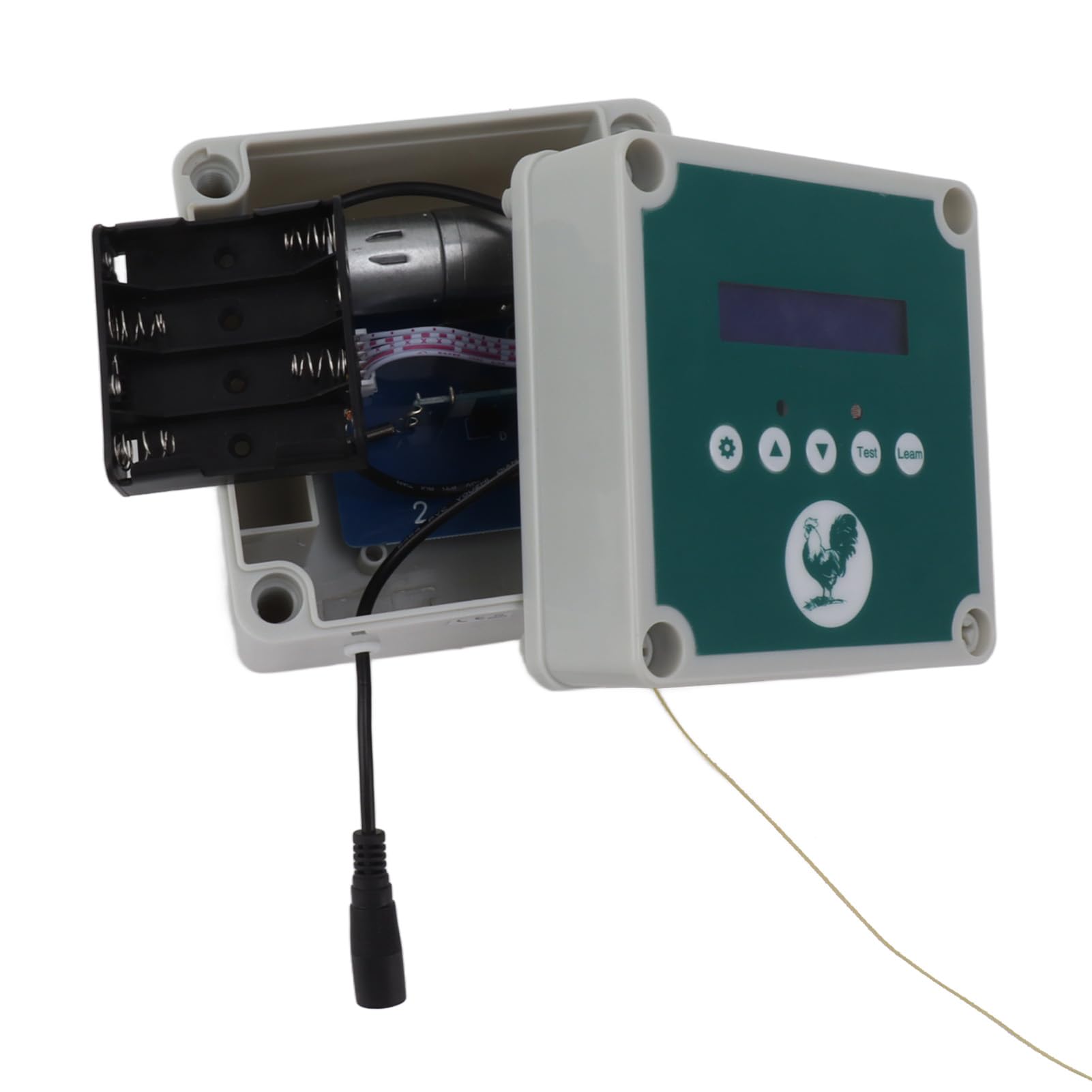 Controlador Automático de Puerta del Gallinero IP44, Control Remoto, Motor, Temporizador, Detección de Luz, para Pollo, Pato, 12,5 x 12,5 x 9 cm, Negro