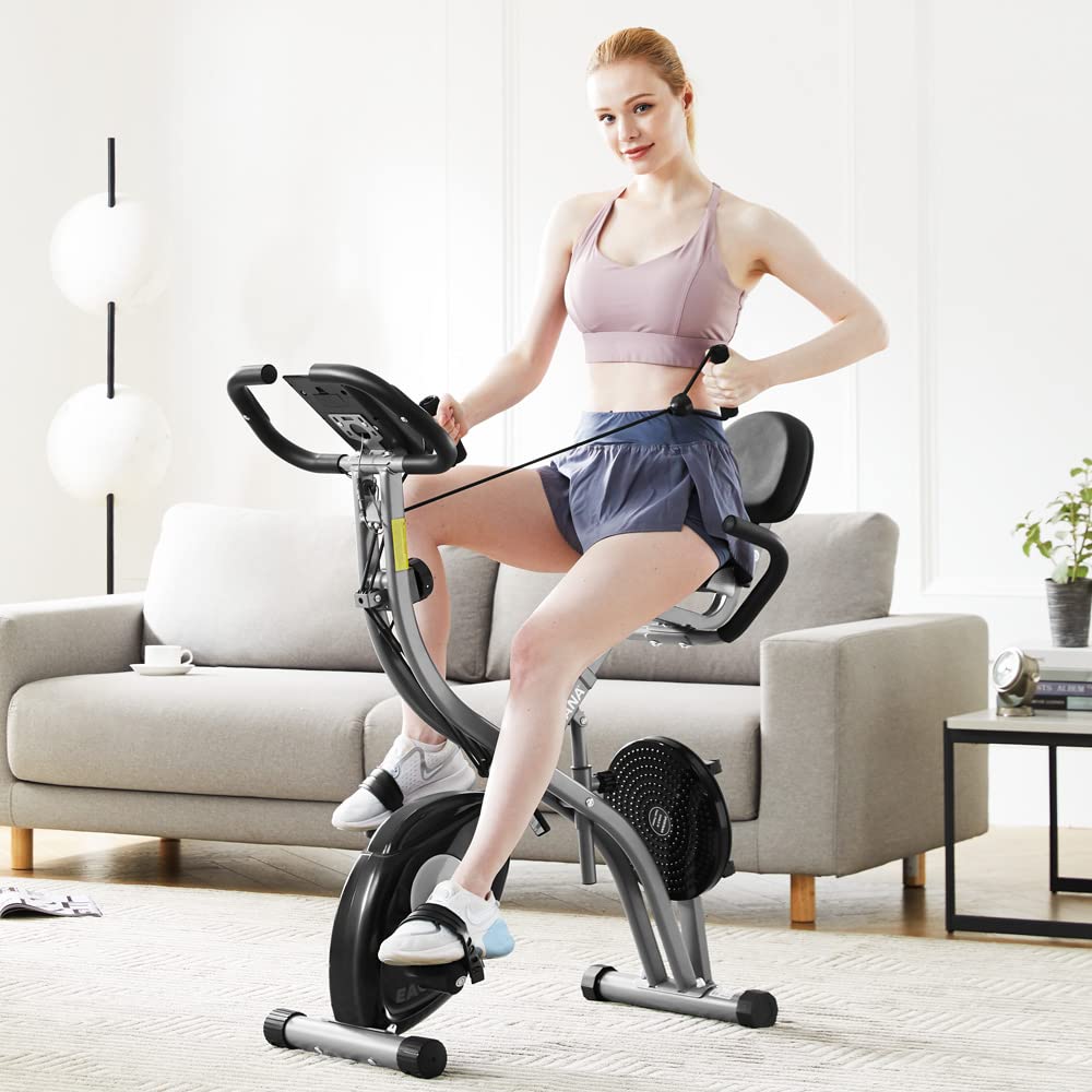 Eagle, cyclette 4 in 1, ergometro per resistenza, pieghevole, display LCD, altezza regolabile, con fasce per il fitness, cyclette, allenamento e indoor
