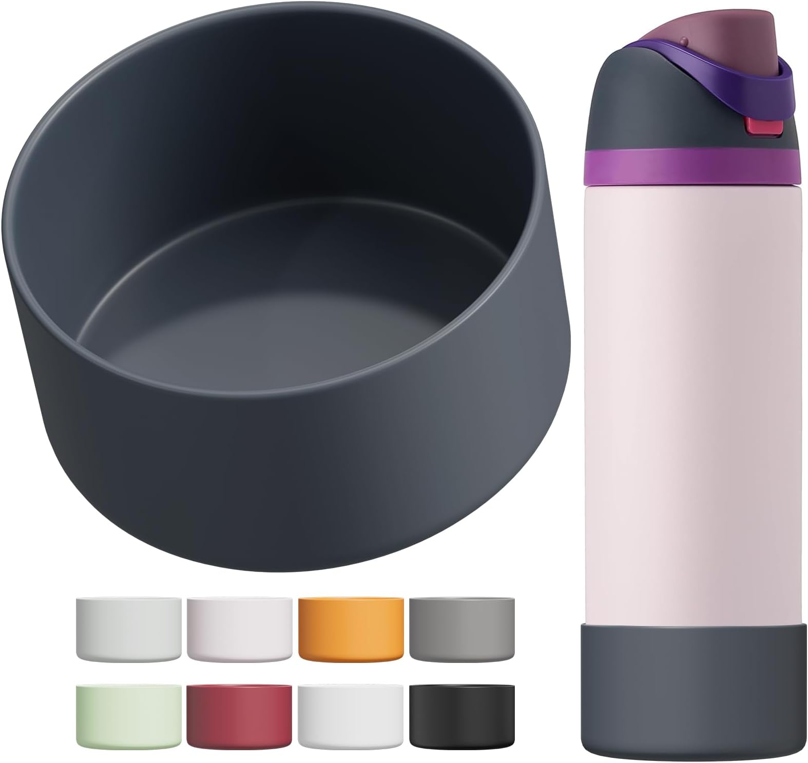 Affute Silicone Boot for Owala Water Bottle 24 oz, Anti-Slip Protective Sleeve for FreeSip/Twist/Flip Water Bottles, BPA Free, Bottom Bumper Cover Protects Water Bottles from Scratches (Pink)