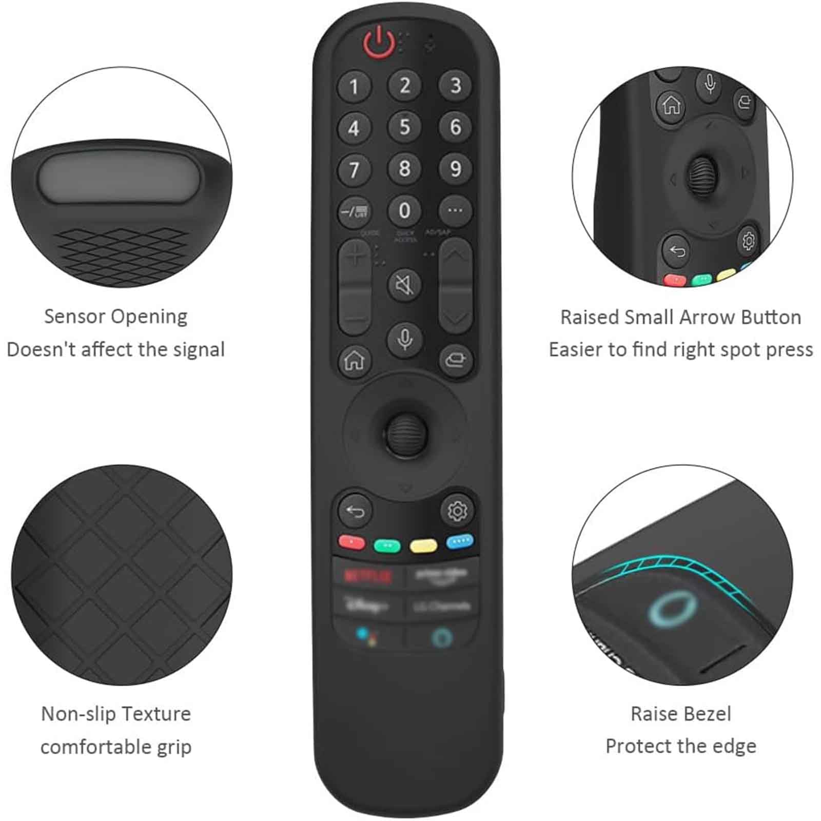 Custodia in Silicone per Telecomando LG AN-MR21GA AN-MR21GC MR22GA MR22GN MR23GA MR24GA, Cover telecomando LG antiurto, lavabile, Cover Telecomando per LG Magic 2021/2022/2023/2024 (Nero)
