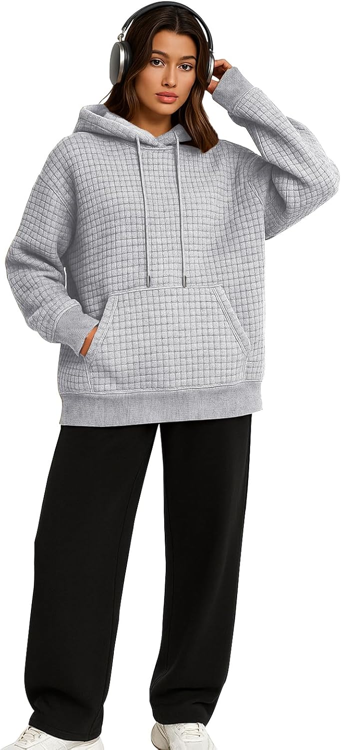 Womens Hoodies Casual Drawstring Waffle Pullover Fall Tops Loose Long Sleeve Hooded Sweatshirt with Pocket - Image 6