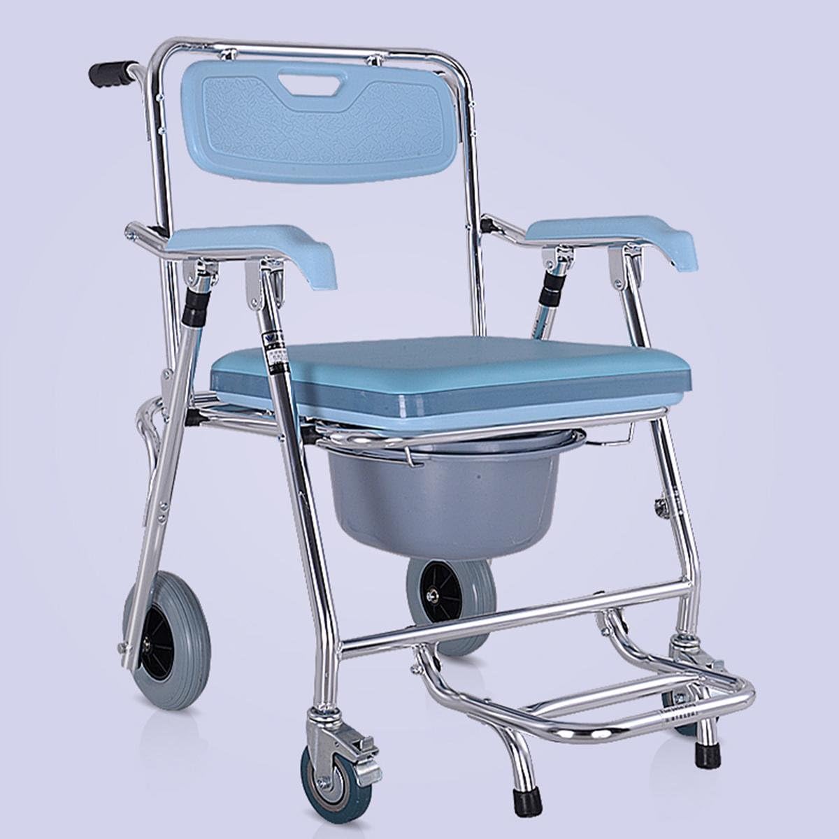 SHKD Folding chair Old Man Wheeled Commode/Over Toilet Chair with Padded Seat and Back wheelchair Bath Chair Moving Toilet Shower Chair with Brakes , B